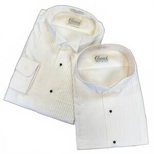 NEW CLASSIX men's pleated tuxedo shirt in wingtip collar